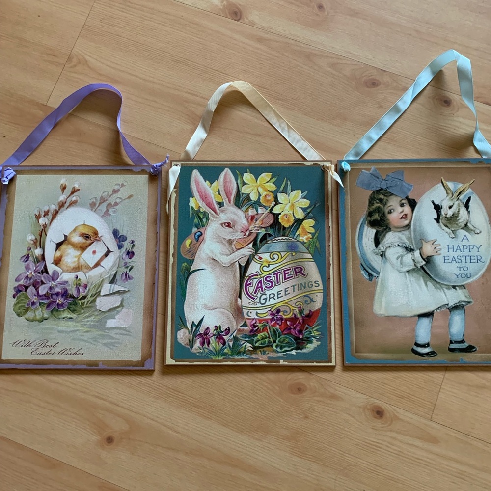 🆕 🐇SET OF 3 Vintage Easter Greetings Signs.